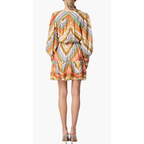 CIEBON Women’s M Emerie Chevron Striped V-Neck Long Sleeve Mini Dress Colorful - Picture 2 of 10